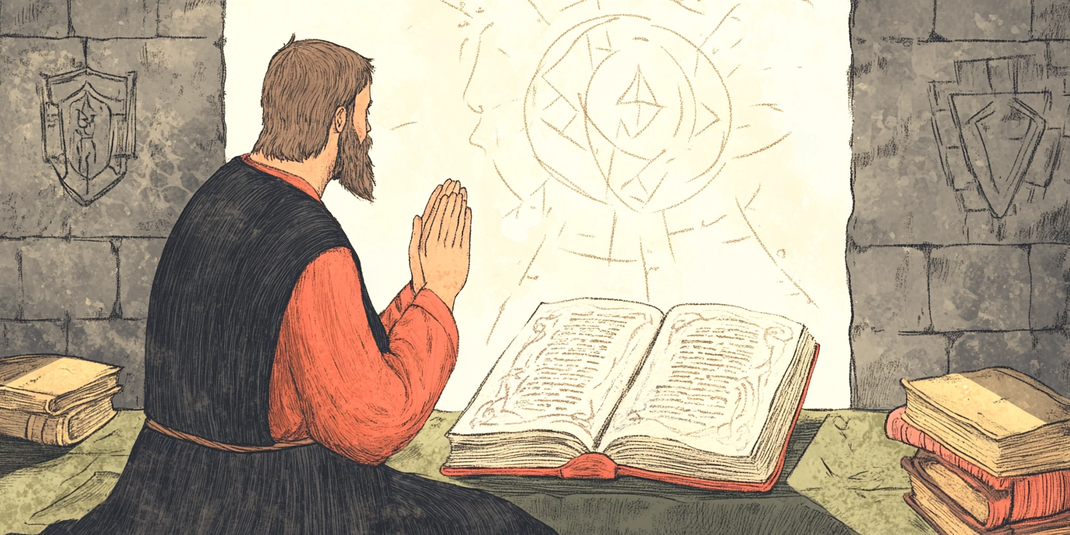 20250321 a man in historical clothing kneeling in prayer b u2