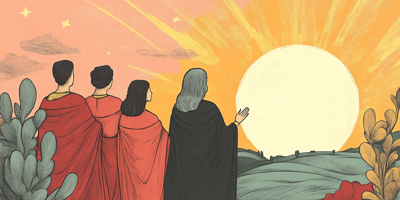 20250321 figures in historical clothing walking in a bright u0