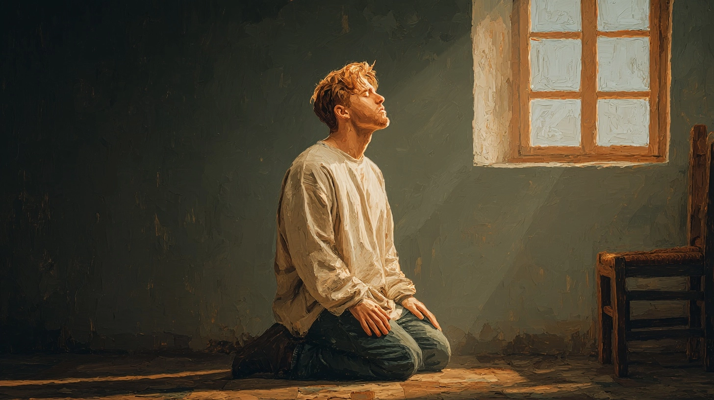 20250809 protestant inspired minimalist scene a man kneeli u3
